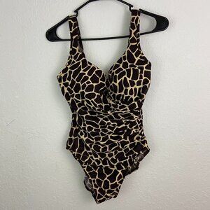 Miracle Suit Swim Size 10 Womens Brown Marble Pattern One Piece Slimming